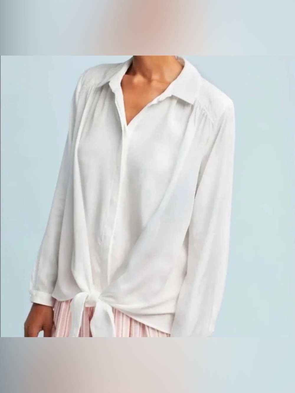 Maeve White Tie-Front Button Down Shirt
